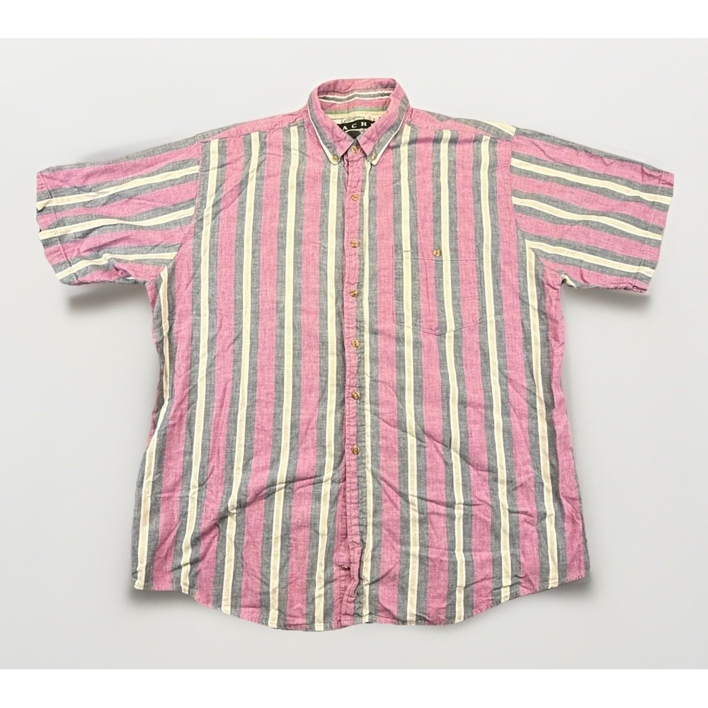 Pache Mens XL Vintage 90s Striped Cotton Button Down Short Sleeve Shirt